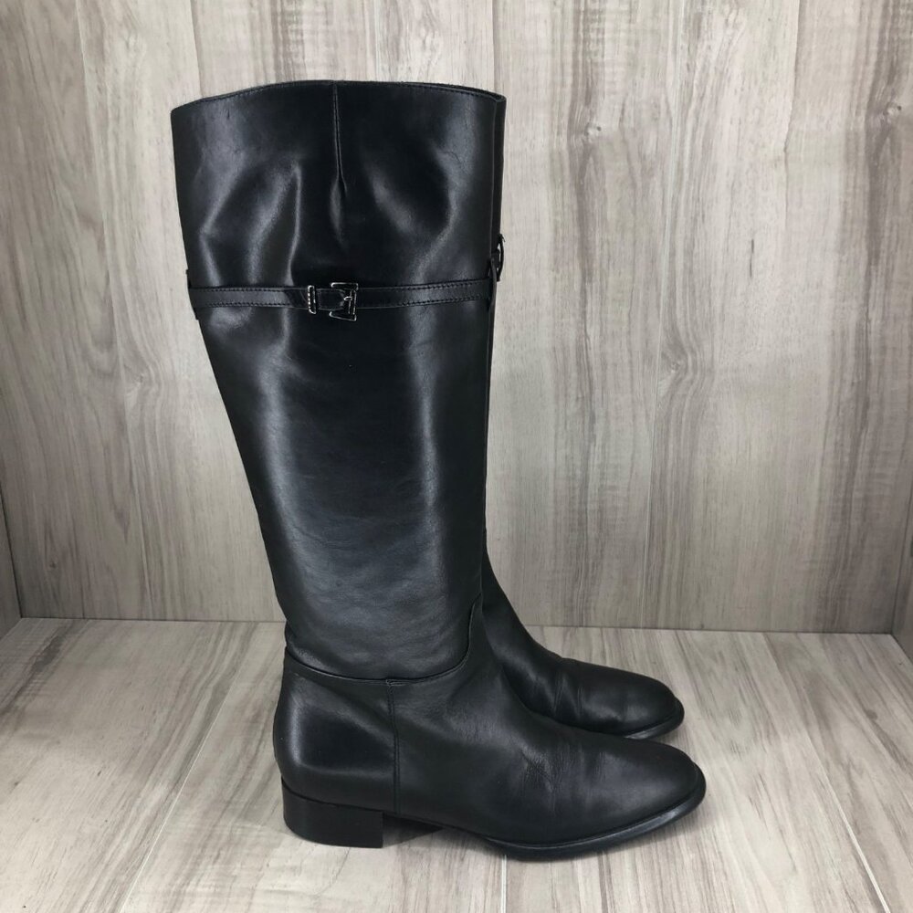 Via Spiga Riding Boots Womens 5M Black Leather Pull On Tall Boots